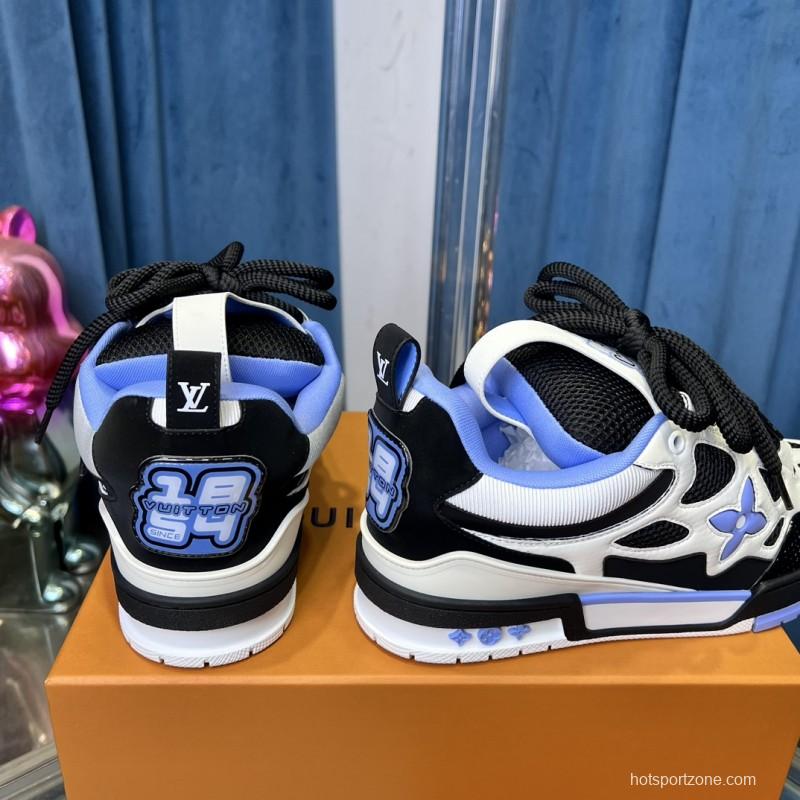 2025 Unisex Louis Vuitton White Black Blue Leather Mesh LV Trainer