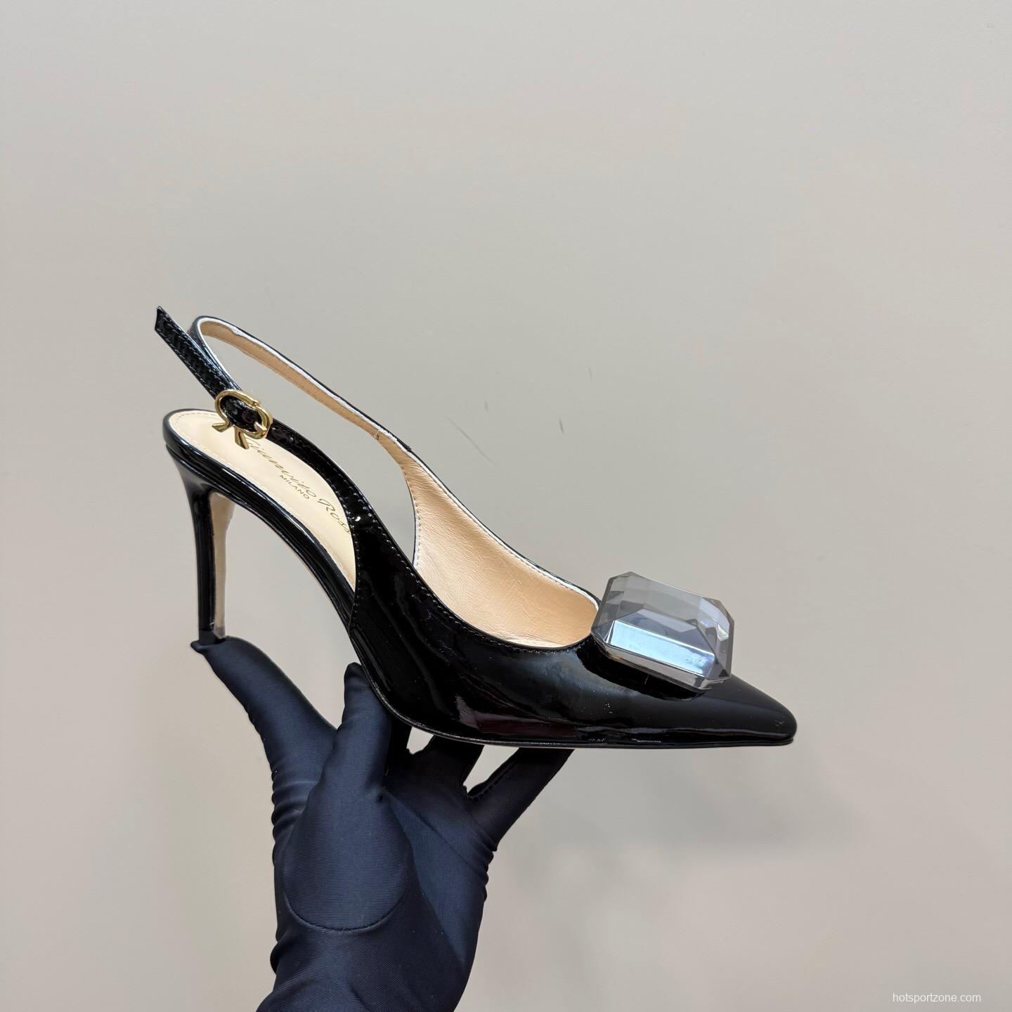 2025 Women Gianvito Rossi Black Patent Leather Slingback Heels KFY00300