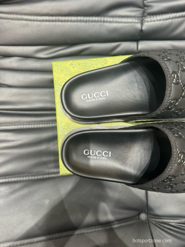 2024 Slippers Gucci Black Leather Slippers MJ00200