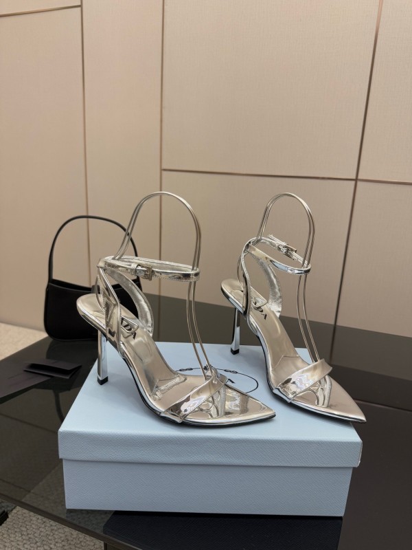 2025 Women Yves Saint Laurent Silver Leather Stiletto Sandals