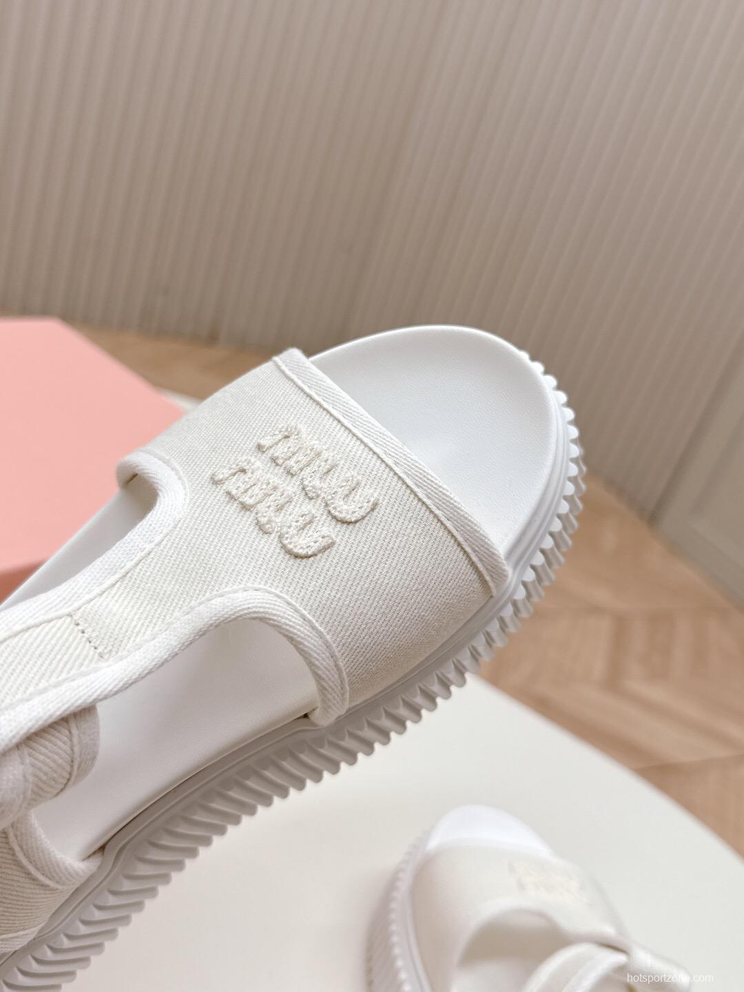 2025 Women Miu Miu White Canvas Sandals