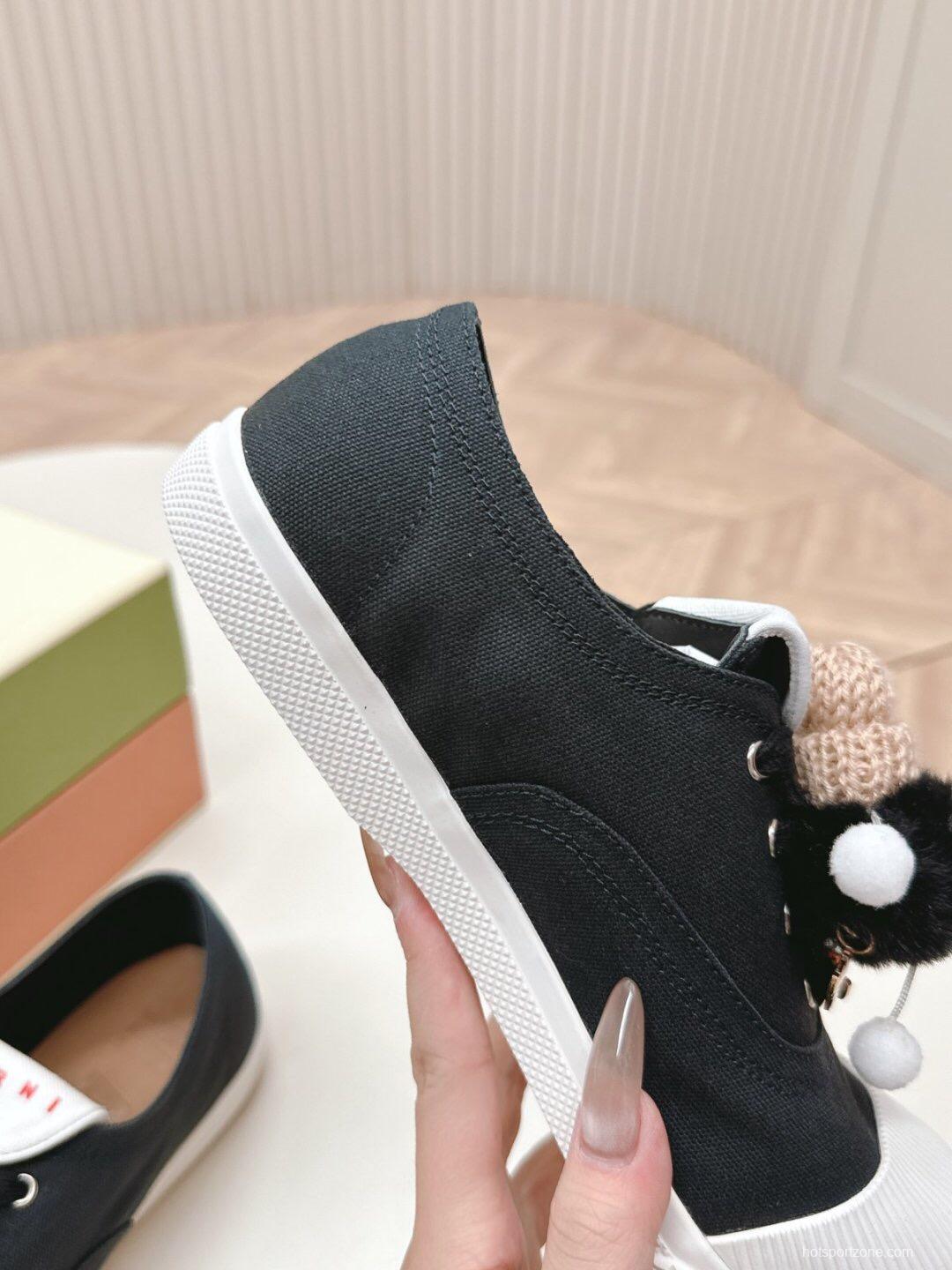 2025 Women Marni Black White Cotton Casual Lace-Up LY00250