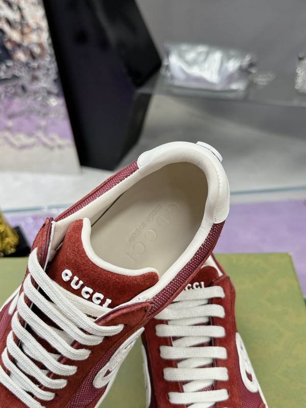 2024 Unisex Gucci Red Burgundy White Leather Suede Sneakers MJ00310