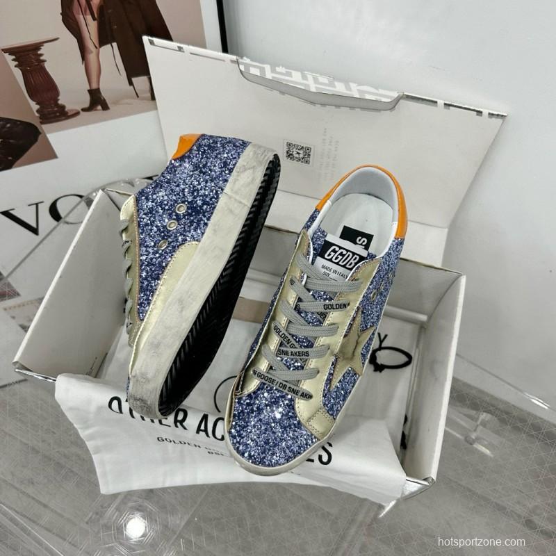 2025 Women GGDB Blue Silver Leather Glitter Low Top Sneakers