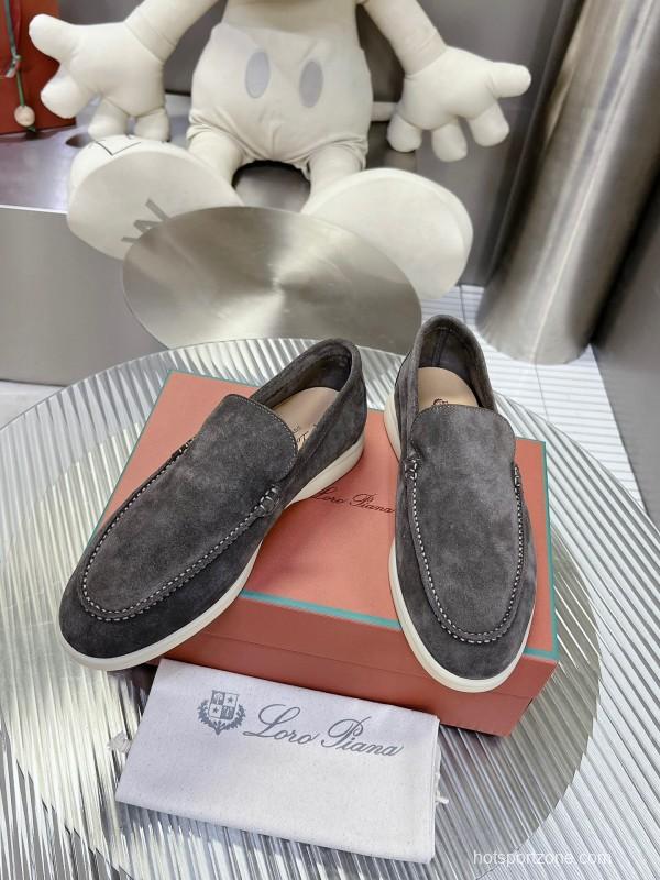 2025 Unisex Philipp Plein Gray Suede Loafers Soft Rubber Sole LY00260