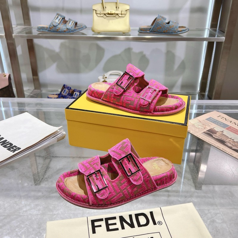 2025 Slippers Fendi Pink Jacquard Buckle KFY00250