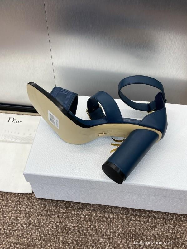 2025 Women Dior Blue Leather Suede High Heel Sandals