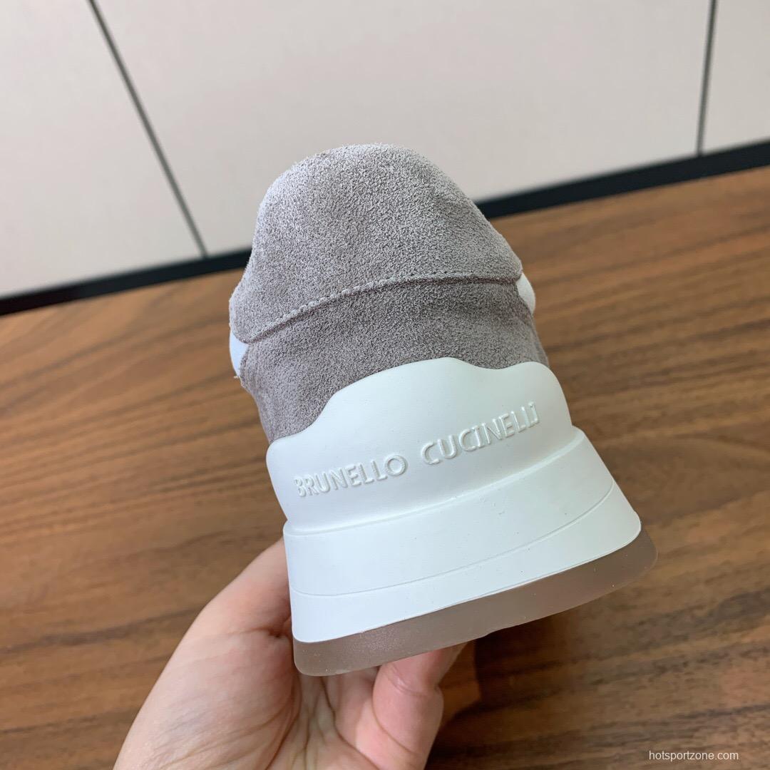 2025 Unisex Brunello Cucinelli Black Grey White Suede Leather Casual Sneakers LY