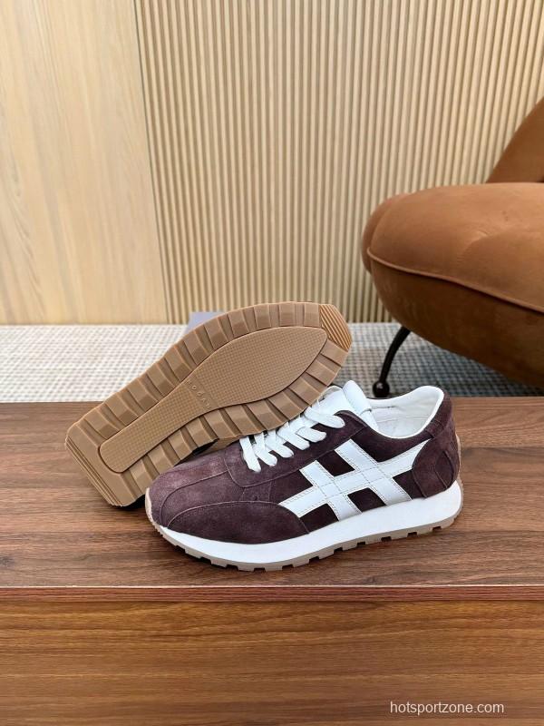 2025 Unisex HOGAN Burgundy White Suede Leather Sneakers