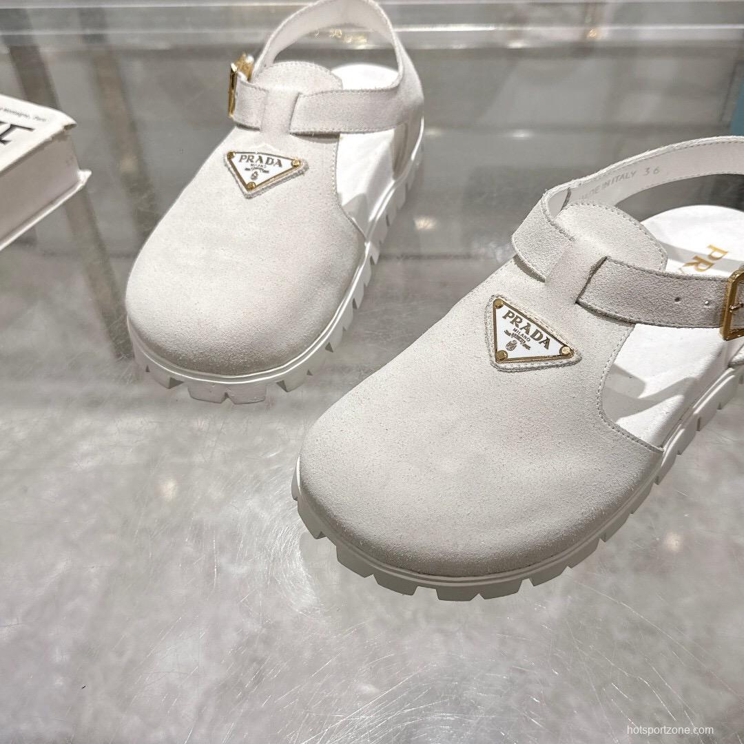 2025 Women Prada White Suede Sandals LY00270