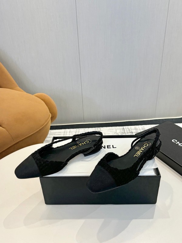 2025 Women Chanel Black Leather Bouclé Ballet Flats LY00240