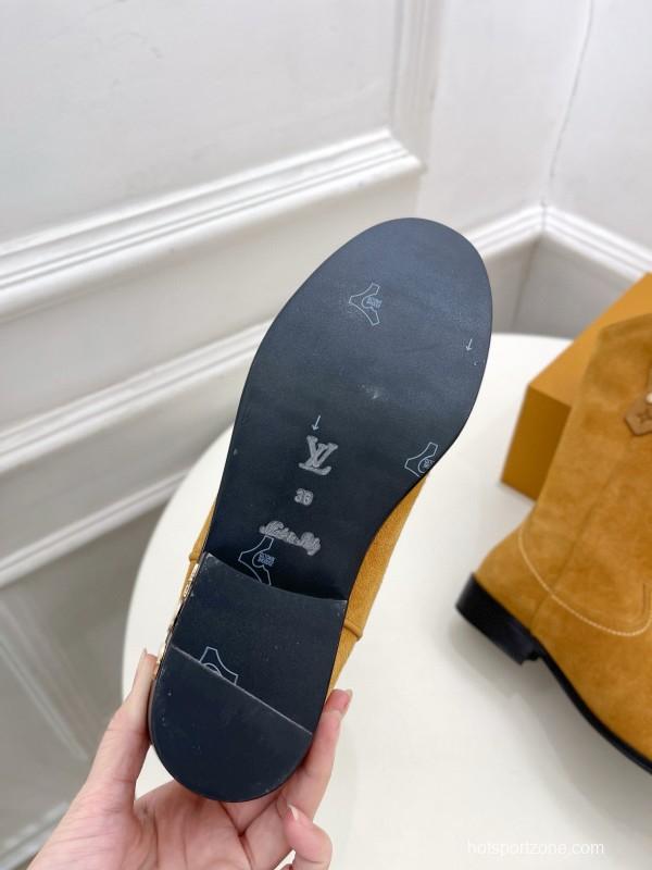 2024 Women Louis Vuitton Brown Suede Leather Boots MJ00440(F)