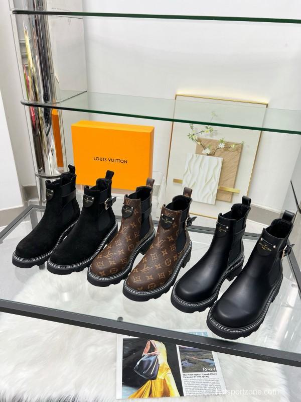 2024 Women Louis Vuitton Black Leather Ankle Boots MJ00310