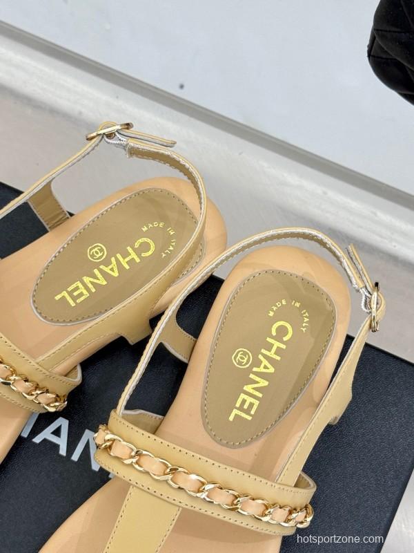 2025 Women Chanel Apricot Leather Sandals KFY00250