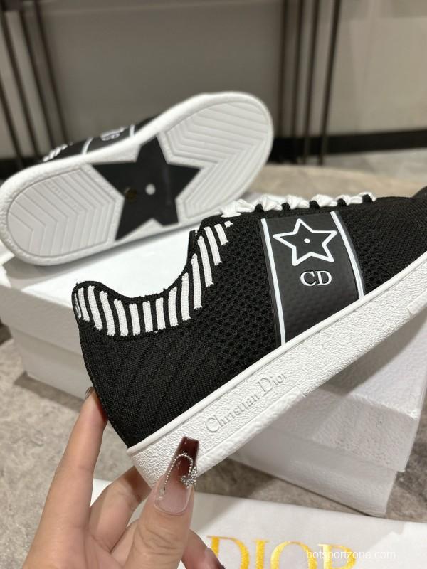 2025 Women Dior Black White Knit Leather Sneakers KFY00330