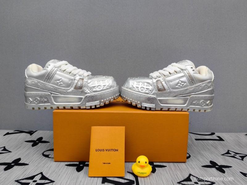 2025 Unisex Louis Vuitton Silver Leather LV Trainer