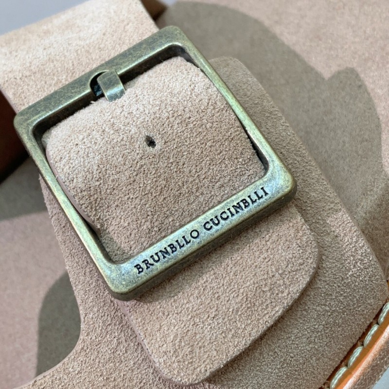 2025 Unisex Brunello Cucinelli Beige Suede Leather Slippers KFY00250