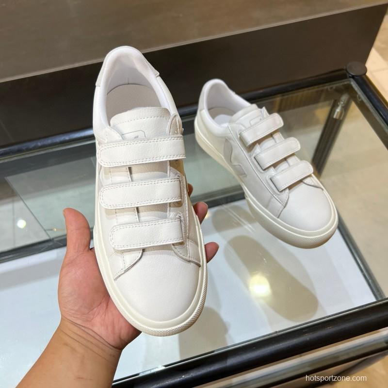 2025 Unisex VEJA White Leather Canvas Sneakers V-Logo MJ00240