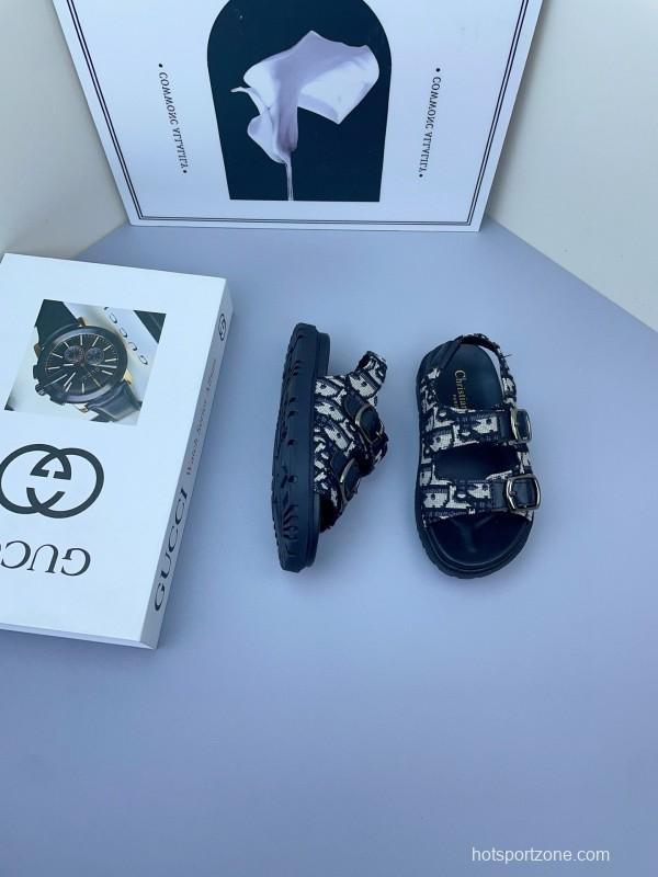 2025 Kids Gucci Black Leather Sandals