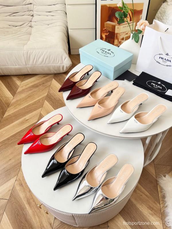 2025 Women Prada White Patent Leather High Heels