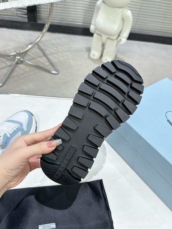 2025 Women Prada Light Blue White Leather Sneakers KFY00310