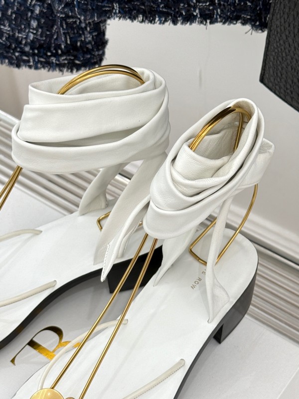 2025 Women Yves Saint Laurent White Leather Strappy Sandals KFY00300