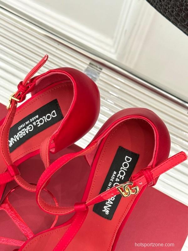 2025 Women Dolce & Gabbana Red Leather High Heel Sandals KFY00300