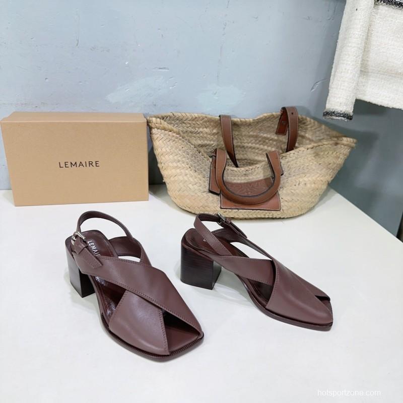 2025 Women Lemaire Brown Leather Heeled Sandals