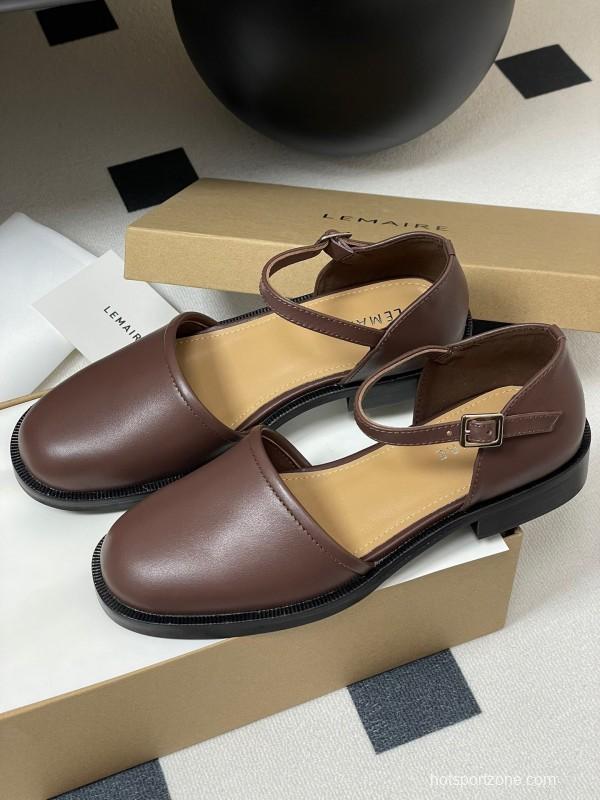 2025 Women Lemaire Brown Leather Mary Jane Shoes