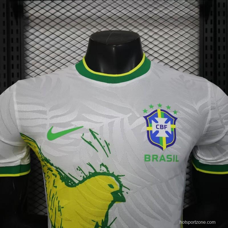Player Version 2025 Brazil White with Rooster Print Jersey