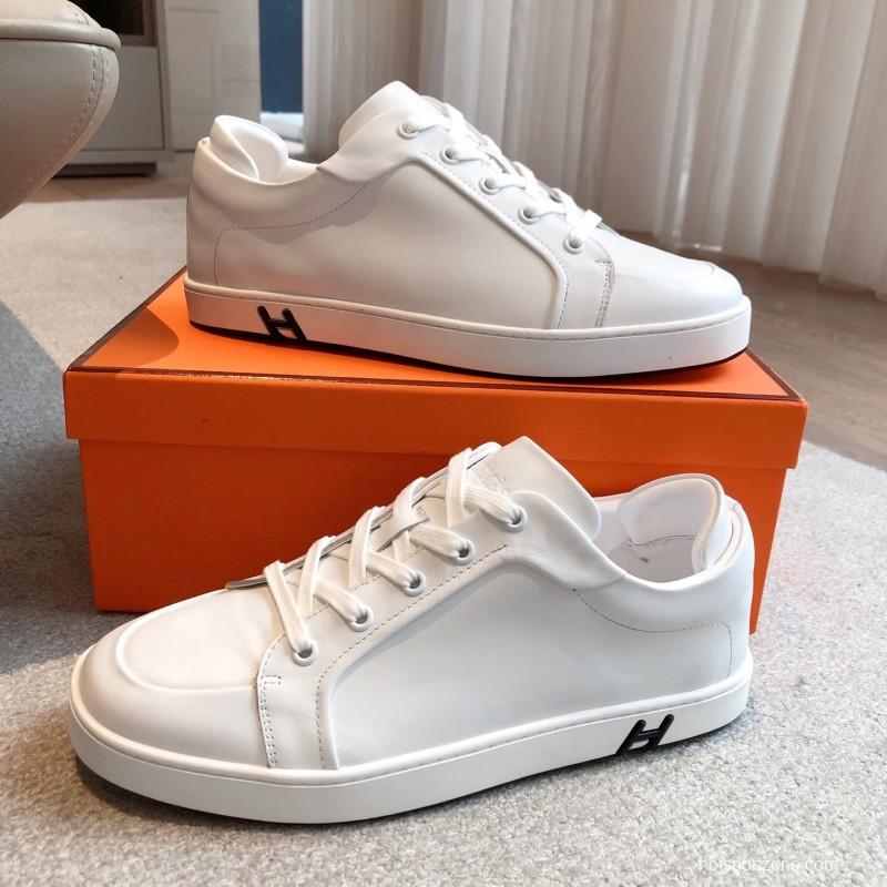 2025 Women Hermès White Leather Sneakers