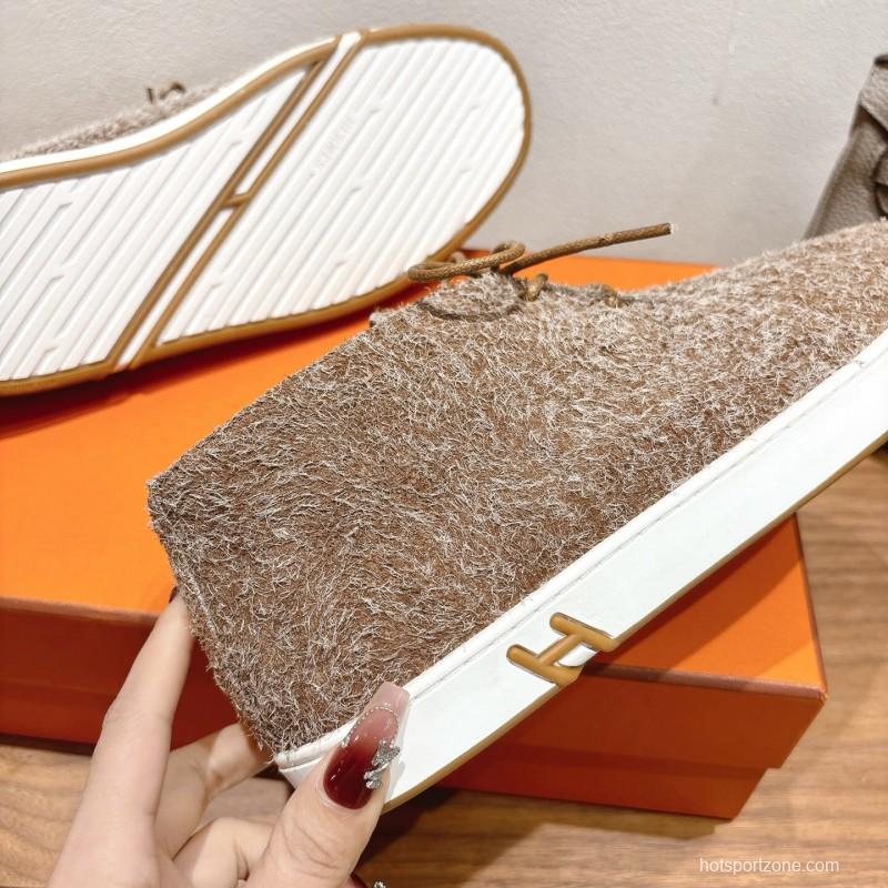 2025 Unisex Hermès Brown Tan Wool Chukka Boots AS00380