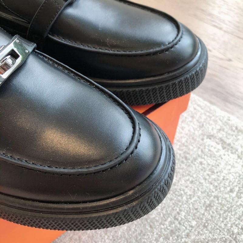 2025 Unisex H Black Leather Loafers AS00380