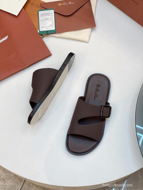 2025 Men Le Parmentier Brown Leather Slippers AS00250