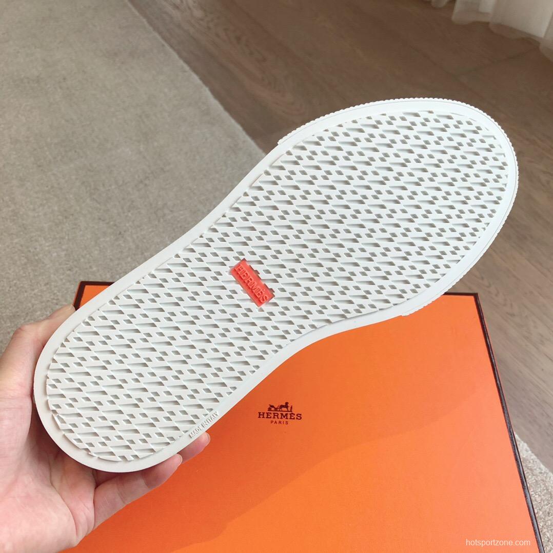 2025 Unisex Hermès White Black Leather Sneakers AS00380