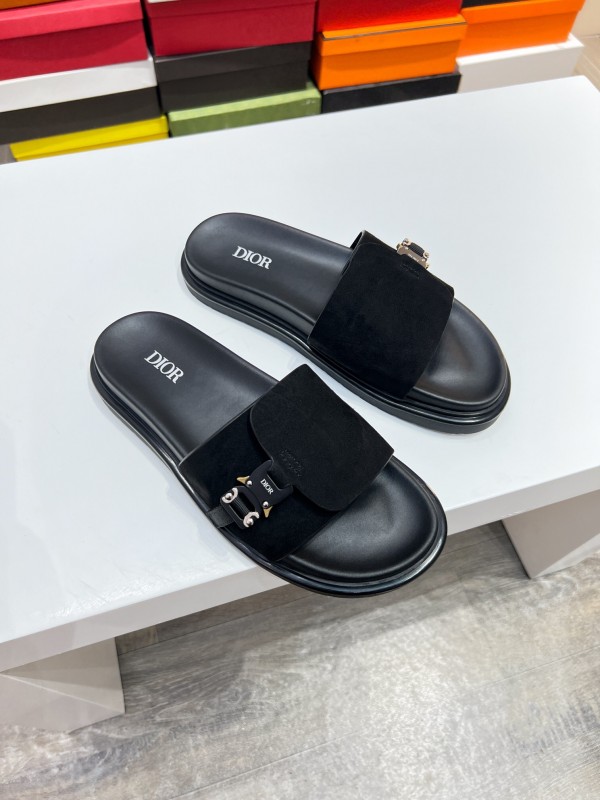 2025 Men Dior Black Leather Slippers CD Diamond Top Version AS00190