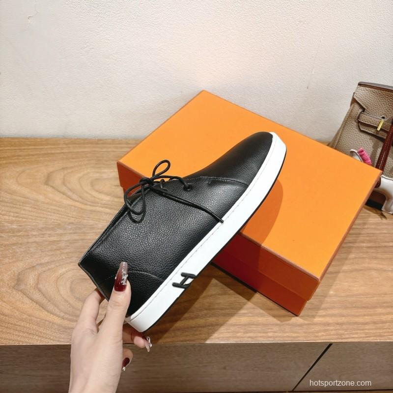 2025 Unisex Hermes Black White Leather Boots Classic Style