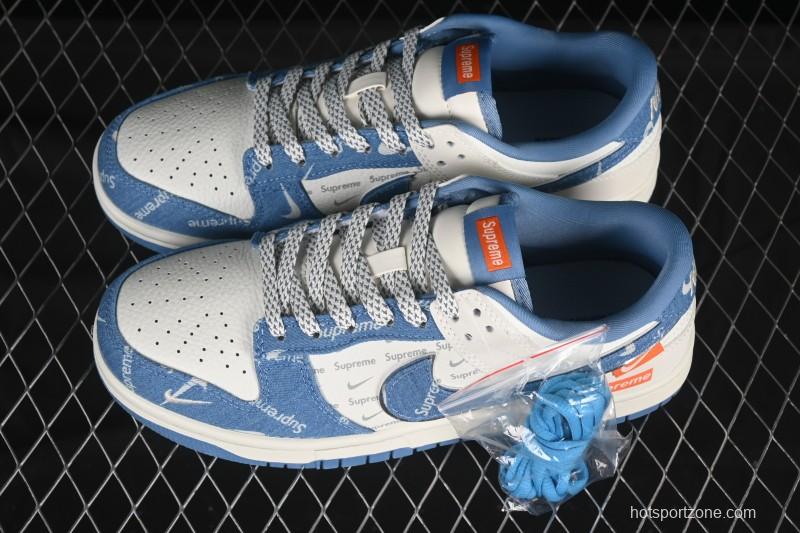 Nike SB Dunk Low Supreme Collaboration Blue Denim Anniversary High-End Custom Low-Top Casual Skate Shoes - SC9207-416