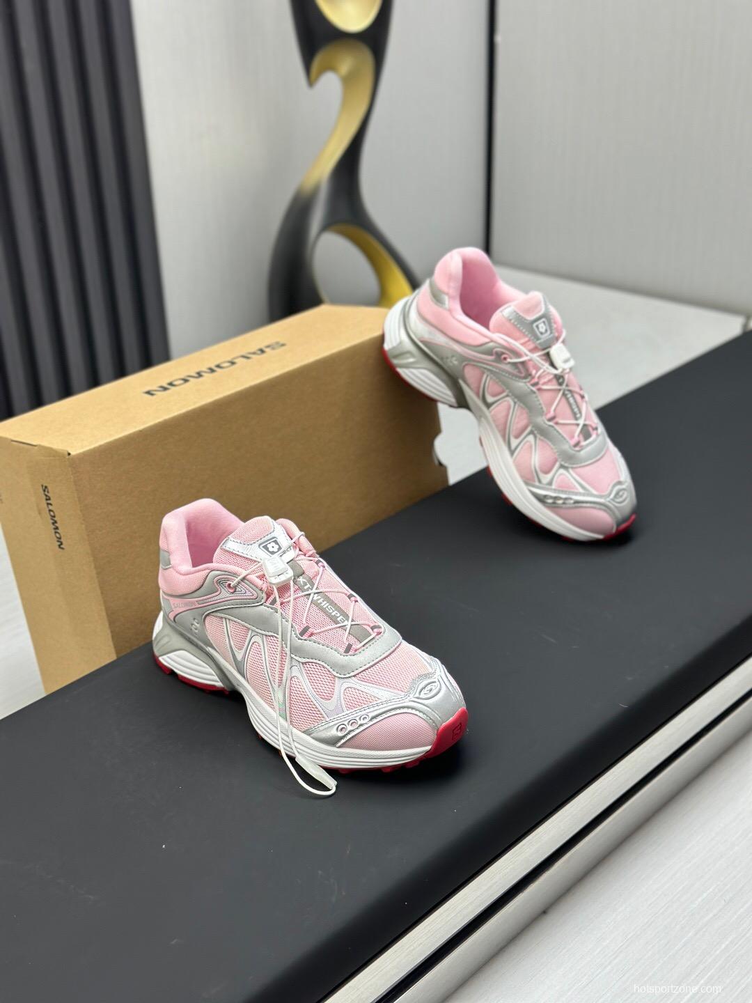2025 Women SALOMON Pink White Leather Mesh Sneakers AS00320