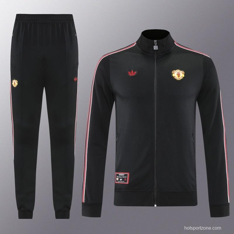 25/26 Manchester United Black Full Hoodie Zipper Jacket +Long Pants