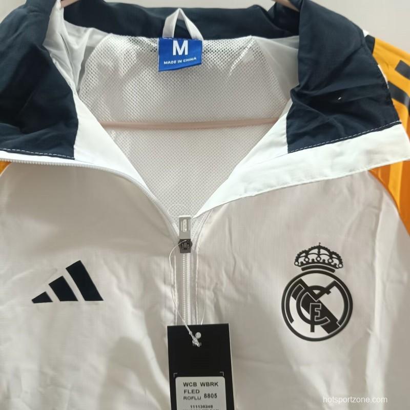 25/26 Real Madrid White Hooded Mid-length Jacket