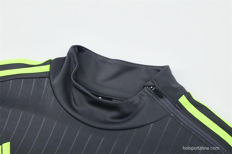 Retro 15/16 Real Madrid Dark Grey Half Zipper Jacket+Long Pants