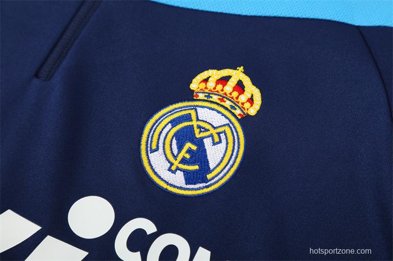 Retro 09/10 Real Madrid Royal Blue Half Zipper Jacket+Long Pants