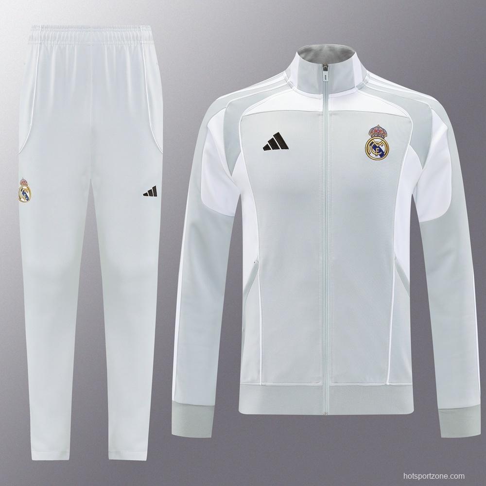 25/26 Real Madrid Grey Full Zipper Jacket + Long Pants