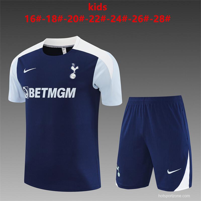 25/26 Kids Tottenham Hotspur Royal Blue Short Sleeve+Soccer Shorts