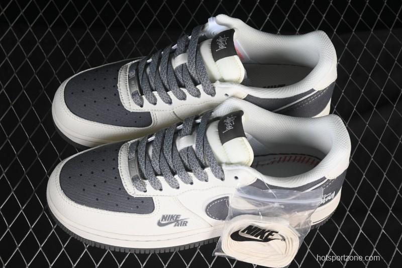 Nike Air Force 1'07 Low Stussy Collaboration Light Gray Canvas Casual Sneakers - JP8028-011