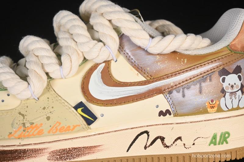 Nike Air Force 1 '07 Low Milk Coffee Bear Hand-Drawn Doodle Casual Sneakers - XL2321-666