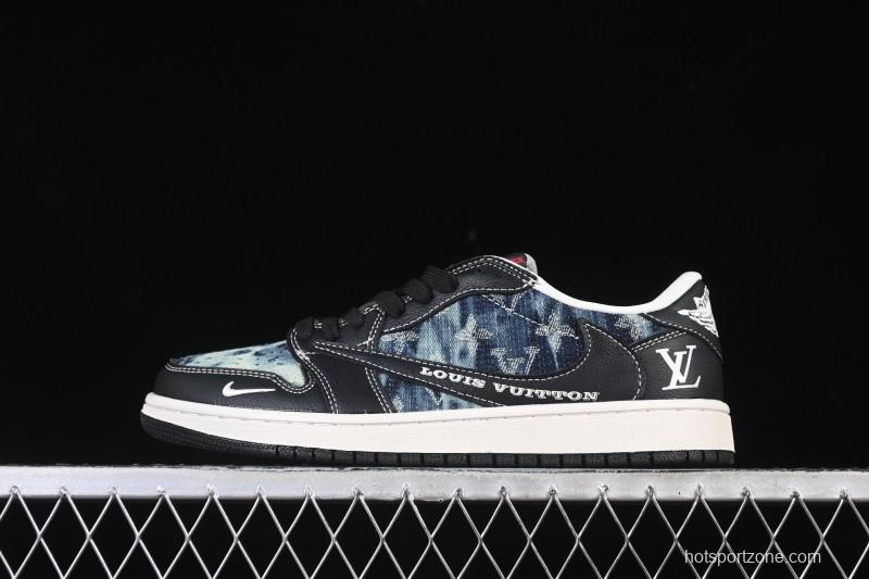 Nike Travis Scott x Fragment Design x Air Jordan 1 Low OG SP Retro Denim Low-Top Casual Sneakers - LD2028-045