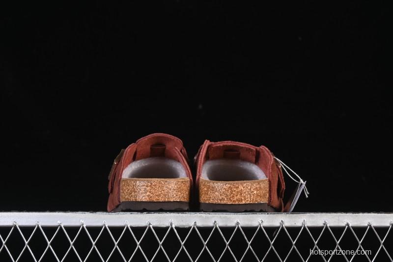 Birkenstock Sandals Series with Soft Leather Upper and Cork Rubber Midsole - Red Wine