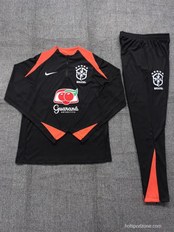 Player Version 25/26 Kids Brazil Black Half Zipper Jacket+Long Pants